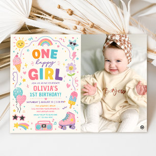 One Happy Girl Colorful Birthday Photo Invitation