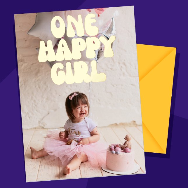 One Happy Girl Custom Photo 1st Birthday Gold Foil Invitation (Creator Uploaded)