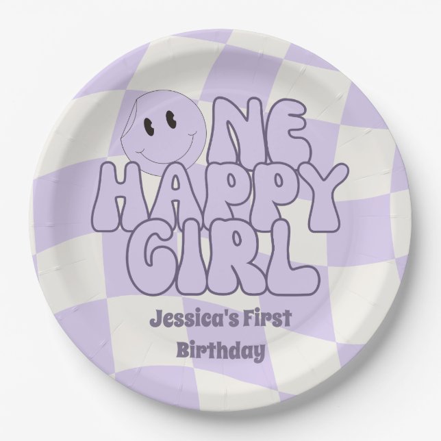 One Happy Girl First Birthday Pink   Paper Plates (Front)