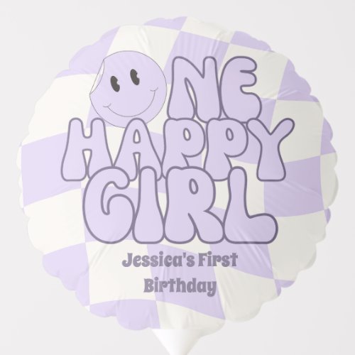 One Happy Girl First Birthday Pink Smiley Face  Balloon
