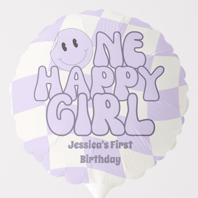 One Happy Girl First Birthday Pink Smiley Face  Balloon (Front)