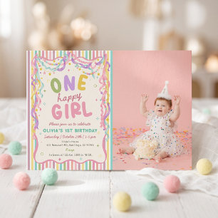 One Happy Girl Fun Colorful Birthday Invitation