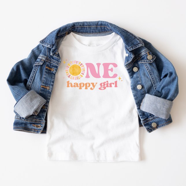 One Happy Girl Pink Boho Sun 1st Birthday Baby T-Shirt (Creator Uploaded)