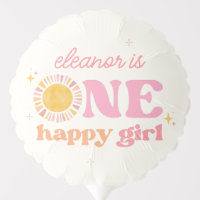 One Happy Girl Pink Boho Sun 1st Birthday Balloon