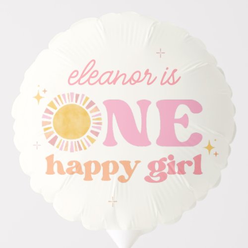 One Happy Girl Pink Boho Sun 1st Birthday Balloon