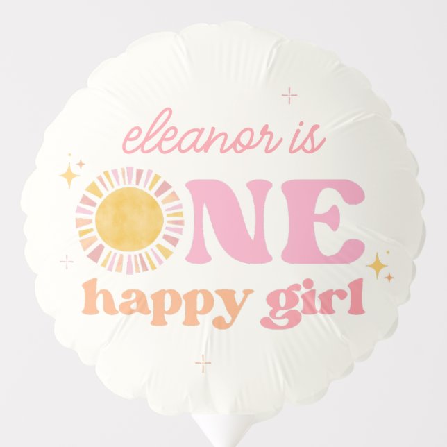 One Happy Girl Pink Boho Sun 1st Birthday Balloon (Front)