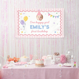 One Happy Girl Pink Colorful 1st Birthday Banner