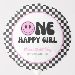 One Happy Girl Pink Happy Face Birthday Balloon