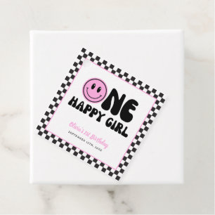 One Happy Girl Pink Happy Face Birthday Favor Tags