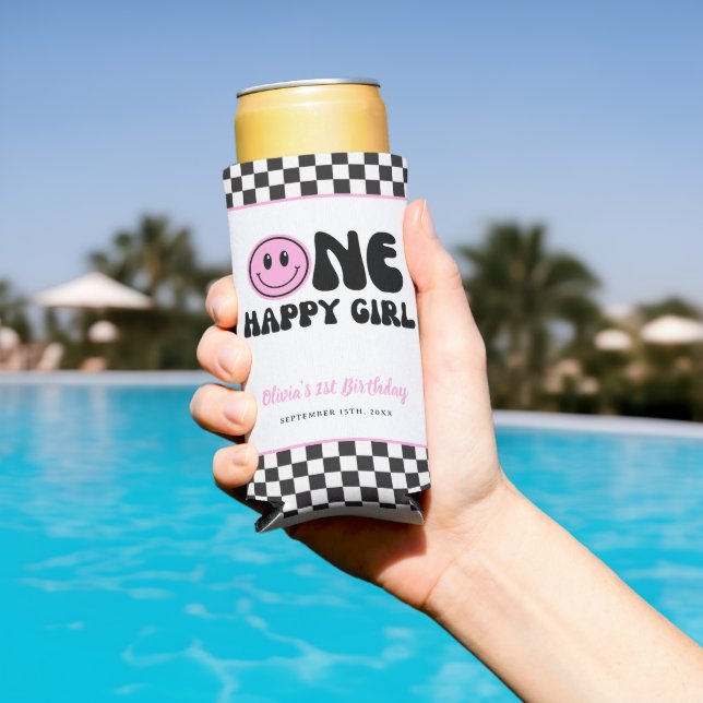 One Happy Girl Pink Happy Face Birthday Seltzer Can Cooler (In Situ Pool)