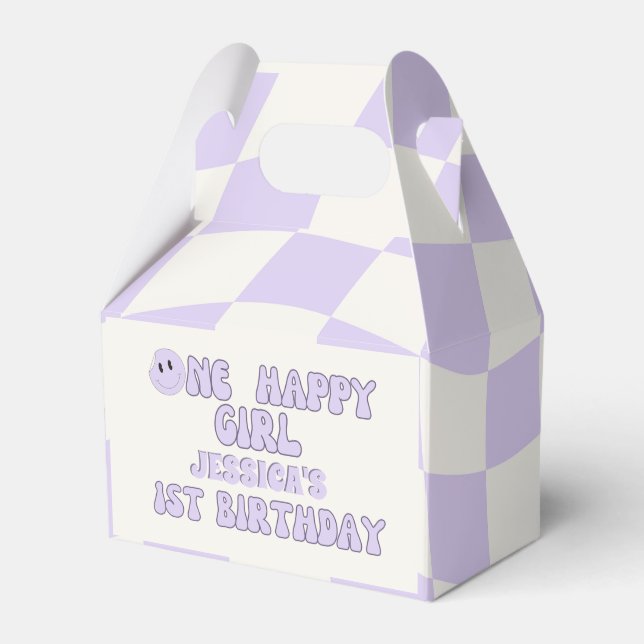 One Happy Girl Retro 1st Birthday Party Favor Boxes (Front Side)