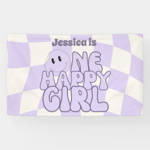 One Happy Girl Retro Pink 1'st Birthday Party Banner