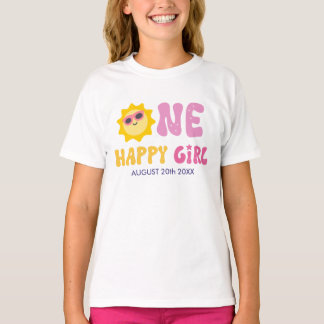One Happy Girl Retro Sun Custom First Birthday T-Shirt