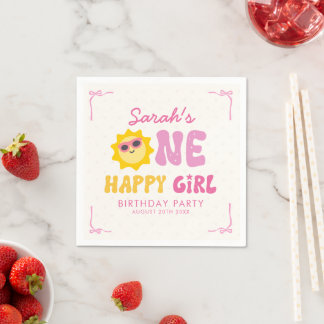 One Happy Girl Retro Sun First Birthday Napkins