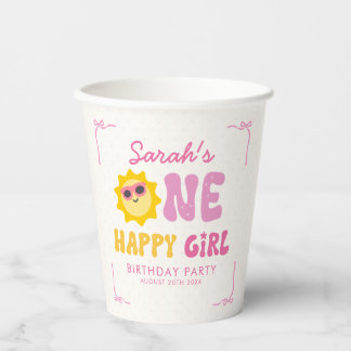 One Happy Girl Retro Sun First Birthday Paper Cups