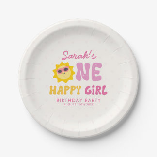 One Happy Girl Retro Sun First Birthday Paper Plates
