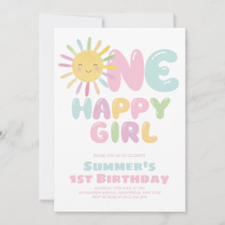 One Happy Girl Sun 1st Birthday Pink Blue Invitation