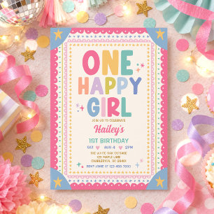 One Happy Girl Whimsical Girl 1st Birthday Party Invitation