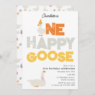 One Happy Goose Invite 1st First Birthday Cute
