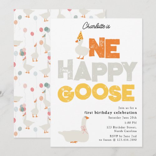 One Happy Goose Invite 1st  First Birthday Cute