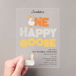 One Happy Goose Invite 1st First Birthday Cute Acrylic Invitations