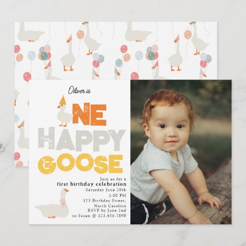 One Happy Goose Invite 1st  First Birthday Photo