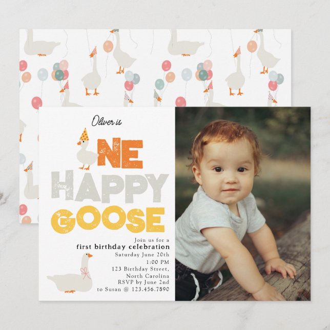 One Happy Goose Invite 1st  First Birthday Photo (Front/Back)