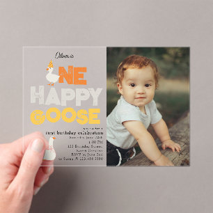 One Happy Goose Invite 1st First Birthday Photo Acrylic Invitations