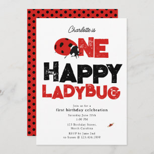 One Happy Ladybug Invite 1st First Birthday Cute