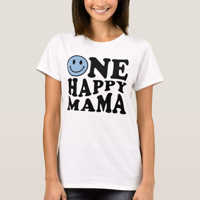 One Happy Mama | Blue Matching One Family Birthday T-Shirt (Front)