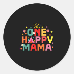 One happy mama camping 1st birthday first trip classic round sticker