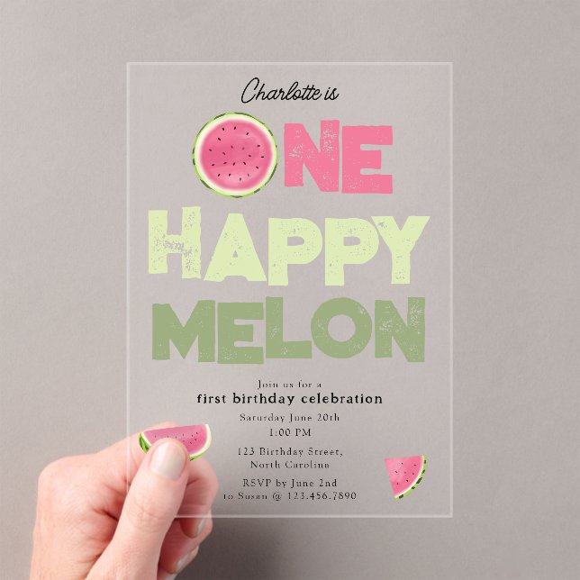 One Happy Melon Invite 1st Summer Birthday Acrylic Invitations (Insitu (Handheld))