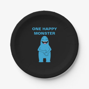One Happy Monster Halloween Birthday Custom Text Paper Plates