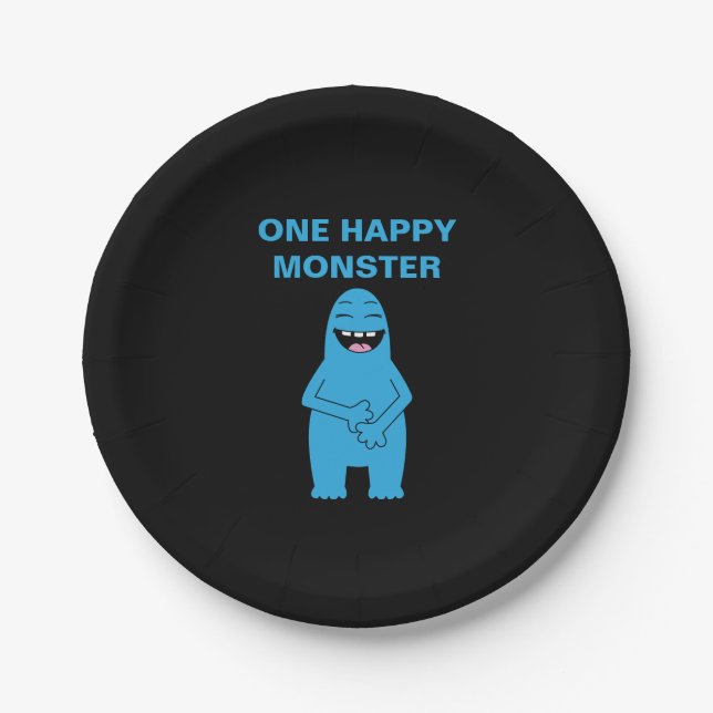One Happy Monster Halloween Birthday Custom Text Paper Plates (Front)