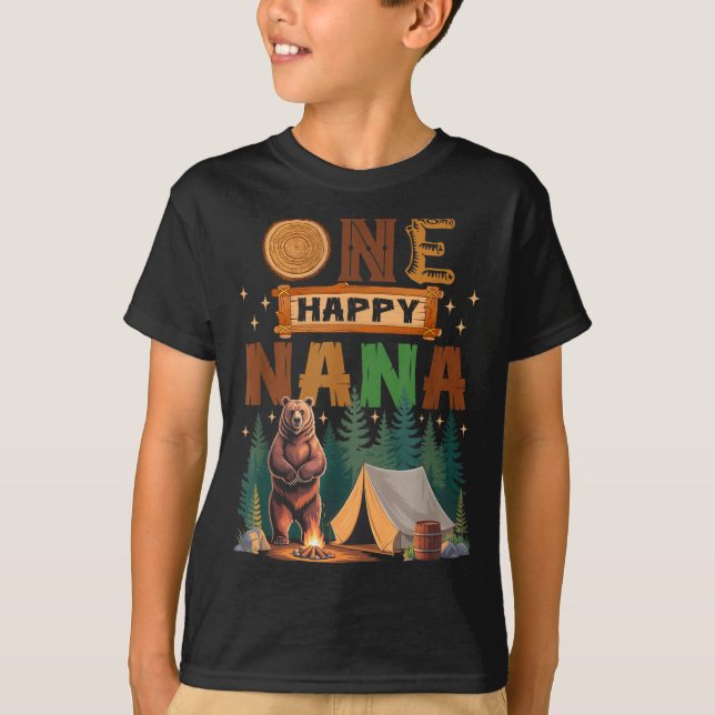 One Happy Nana Camper 1st Birthday Camng Bear  T-Shirt (Front)