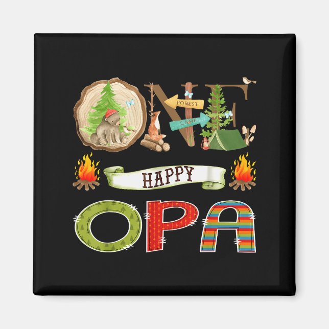 One Happy Opa Camper 1st Birthday Camng Bear  Magnet (Front)