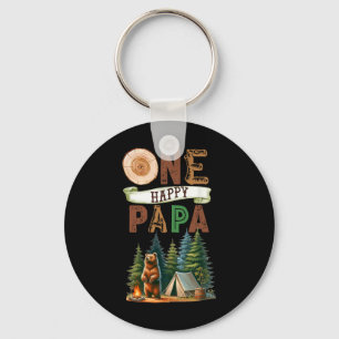 One Happy Papa Camper First Birthday Camping Bear Keychain