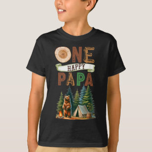 One Happy Papa Camper First Birthday Camping Bear  T-Shirt