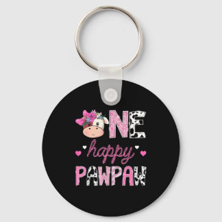 One happy pawpaw 1st birthday girl pink farm keychain