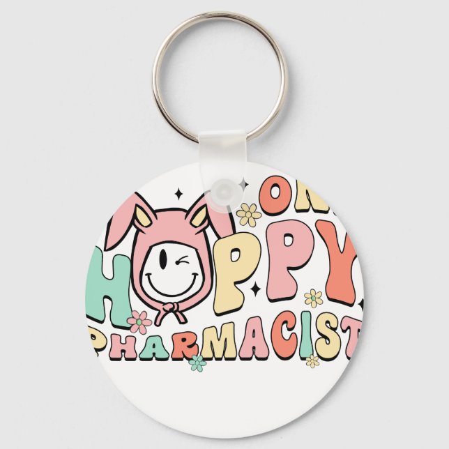 one happy pharmacist, retro, vintage keychain (Front)
