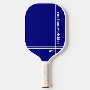 One Happy Pickler Navy Blue White Initials Funny Pickleball Paddle