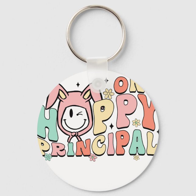 one happy principal, retro, vintage keychain (Front)
