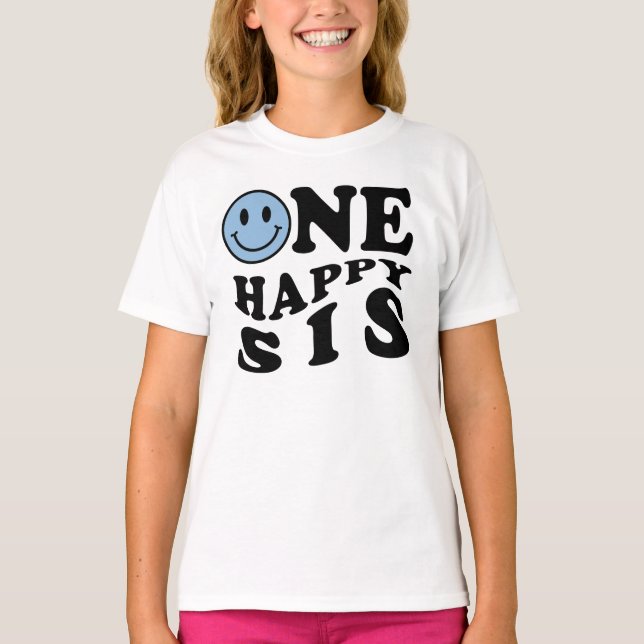 One Happy Sis | Blue Matching One Family Birthday T-Shirt (Front)
