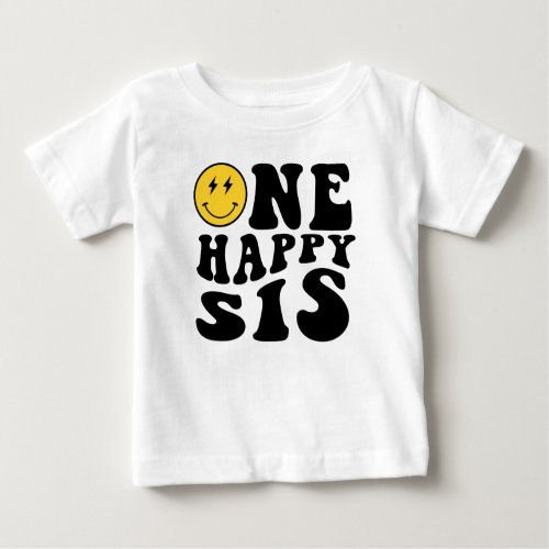 One Happy Sis Smile Boy 1st Birthday Matching  Baby T_Shirt