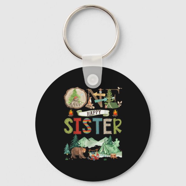One Happy Sister Camper 1st Birthday Camng Bear  Keychain (Front)