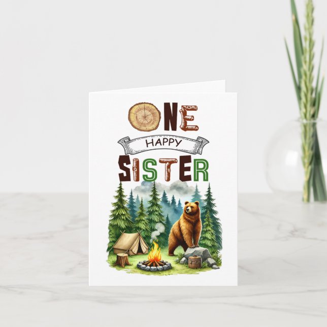 One Happy Sister Camper First Birthday Camping Bea Card (Front)