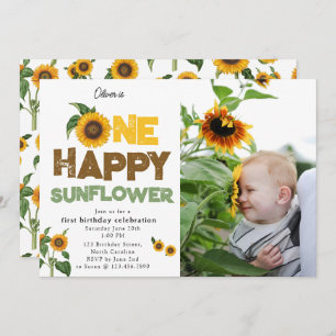One Happy Sunflower 1st Summer Birthday Photo Invitation