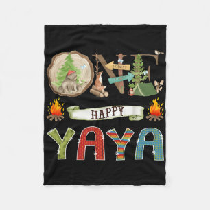 One Happy Yaya Camper 1st Birthday Camping Bear  Fleece Blanket