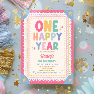 One Happy Year Whimsical Girl 1st Birthday Party Invitation