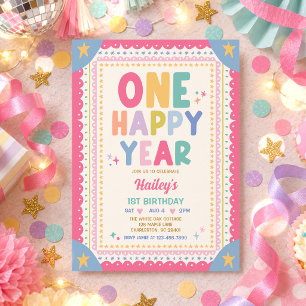 One Happy Year Whimsical Girl 1st Birthday Party Invitation
